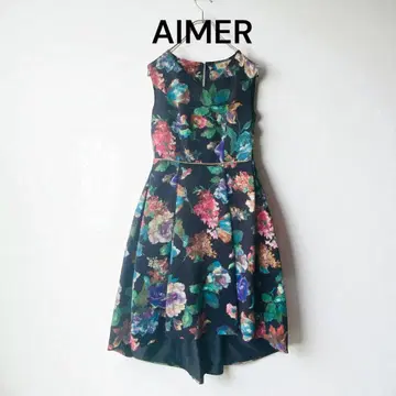 새상품급 AIMER 에메 꽃무늬 원피스 올 패턴 끈 장식 블랙