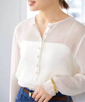 미사용 새상품 택 포함 IENA 요류 쉬폰 헨리 탑
