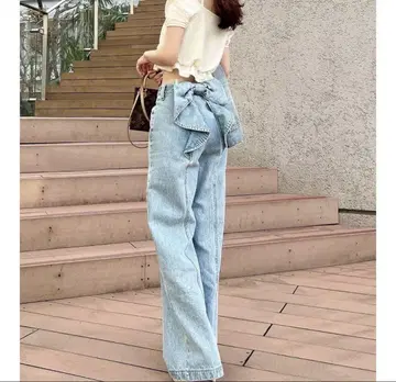 미사용 새상품! RESEXXY 리젝시 백리본 데님 팬츠 아이스 블루 S