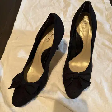 여성용 24.5cm 일본제 포멀 하이힐 블랙 퀼팅 리본