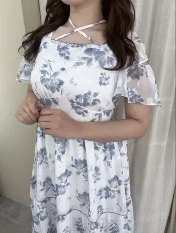evelyn 크로스 리본 꽃무늬 OP 블루 PI 에블린 원피스 OP