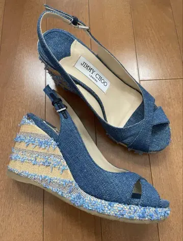 지미추 JIMMY CHOO 데님 웨지 샌들