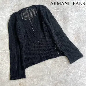 ARMANI JEANS 하프 버튼 크루넥 긴팔 니트 스웨터 블랙