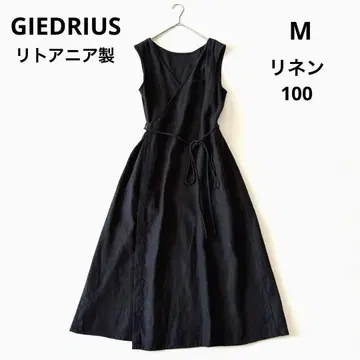 레어 GIEDRIUS [리투아니아제] 린넨 100 랩 롱 원피스 블랙 M