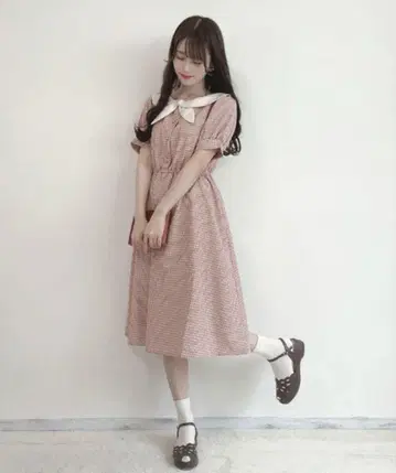 버클 타이 체크 무늬 원피스 핀토