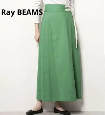 Ray BEAMS 레이 빔스 마 혼방 하이웨스트 랩 스커트 그린 1