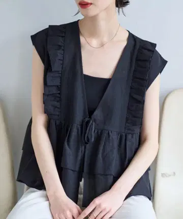 meilmada 마 혼방 소프트 시어 프릴 베스트