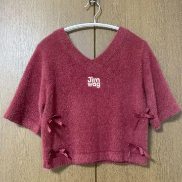 JIMWAG RIBBON SHAGGY 빨간색 반팔