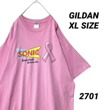 GILDAN 반팔 티셔츠 XL 사이즈 핑크 백 프린트 유니섹스