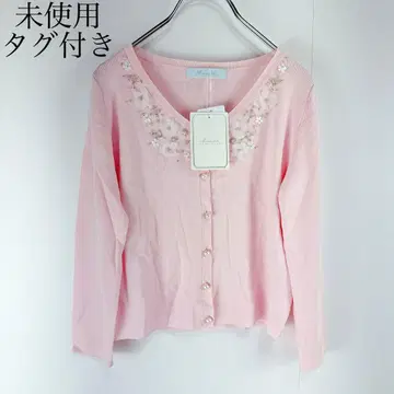 미사용 택 포함 아베닐 에투알 플라워 펄 가디건 핑크