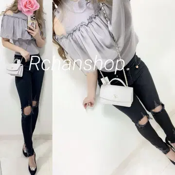 코디 세트*착용컷*착용 이미지*Rady 레이디 데미지 블랙 데님 팬츠
