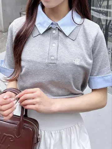 INGNI 그레이 스카이블루 반팔 피케 셔츠 M