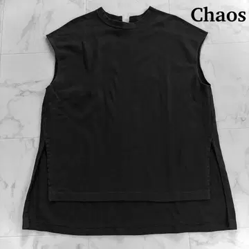 CHAOS 카오스 슬리브리스 티셔츠 크루넥 사이드 슬릿