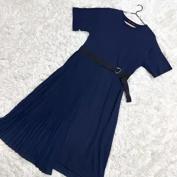 ZARA 도킹 원피스 반팔 플리츠 벨트 스타일 네이비 (M)