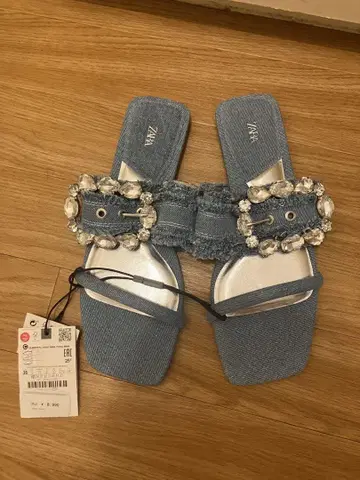 자라 데님 블루 비쥬 샌들 35