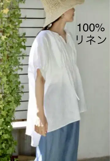 URBAN RESEARCH DOORS 100% 린넨 개더 블라우스