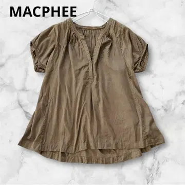 MACPHEE 개더 블라우스 코튼 100% 스키퍼 반팔 튜닉