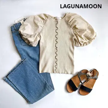 LAGUNAMOON 벌룬 슬리브 도킹 니트 풀오버
