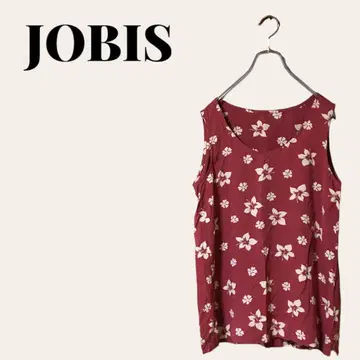 38 JOBIS 레드 슬리브리스 탑 하이비스커스 패턴 여성용