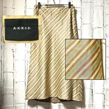 AKRIS 린넨 스트라이프 스커트 종아리 기장 롱 기장 사다리꼴 S~
