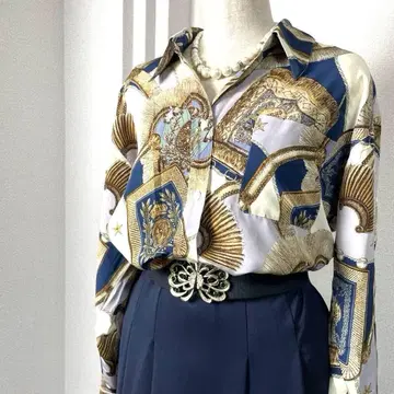 레트로 레트로 셔츠 멀티 컬러 왕관 스카프 패턴 별 모양