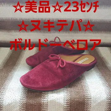 새상품급 누키테파 23cm 보르도 벨로아 리본 뮬 샌들