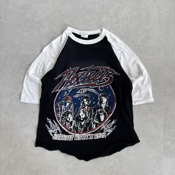 80s The Rockets 파키 면 밴딩 티셔츠 래글런 티셔츠