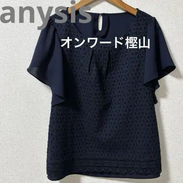 애니시스 anySiS [워셔블] 반팔 블라우스 셔츠 자수 온워드 카시야마