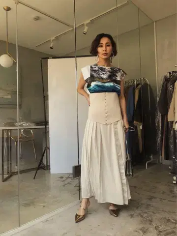 AMERI 스커트 MEDI NARROW LINE SKIRT 아메리빈티지