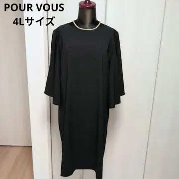 POUR VOUS 플레어 슬리브 무릎 기장 원피스 블랙 4L 빅 사이즈