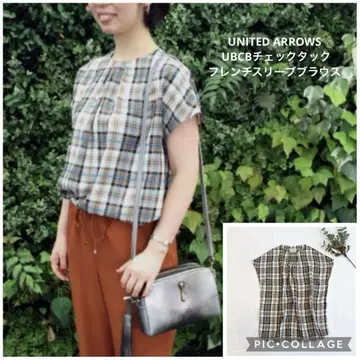 UNITED ARROWS UBCB 체크 턱 프렌치 슬리브 블라우스