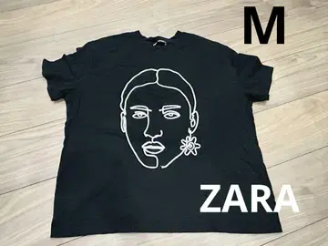 ZARA 여성용 티셔츠 페이스 프린트 블랙