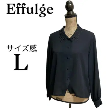 P2112 Effulge 여성용 셔츠 블랙 긴팔 버튼 다운 일본제