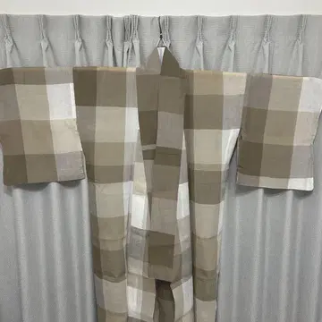 오지야 크레이프 원단 블록 체크 린넨 기모노