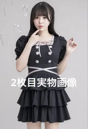 pium 크로스 벨트 반팔 티어드 미니 원피스 블랙