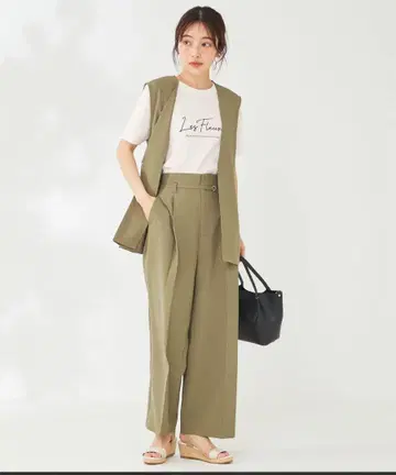 anysis 올리브색 셋업 린넨라이크 베스트 센터라인 팬츠