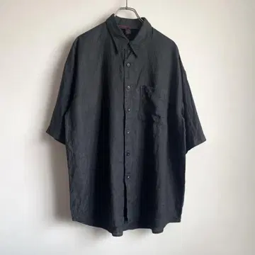 ~90s MENZ 블랙 린넨 디자인 숏 슬리브 셔츠 XL