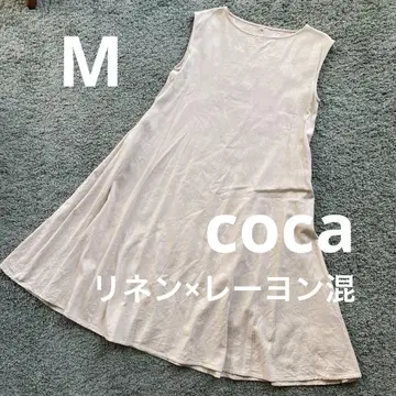 코카 린넨 레이온 슬리브리스 A 라인 원피스 M 베이지 무릎 기장