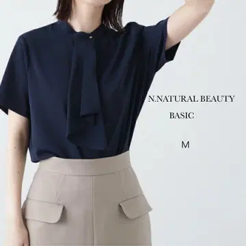 N.NATURAL BEAUTY BASIC 보타이 반팔 블라우스 네이비