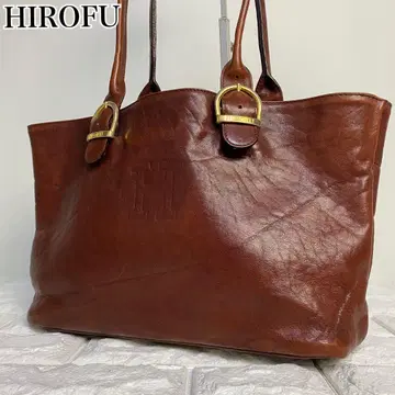 HIROFU 히로후 토트백 브라운 가죽 숄더 로고 천연 가죽