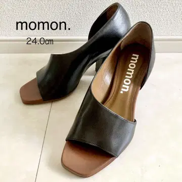 momon. 오픈토 펌프스 블랙 천연 가죽 일본제