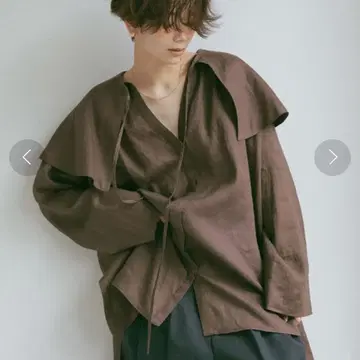 [인기] ETRE TOKYO 린넨 와이드 칼라 셔츠 빅 실루엣 브라운