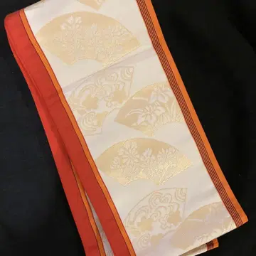 하카타 오리 부채 패턴 자수 반폭 오비