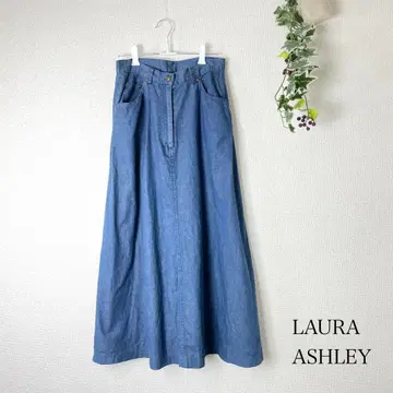 LAURA ASHLEY 데님 스커트 로고 패치 플레어 롱