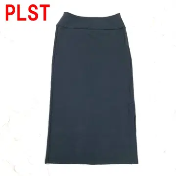 A6372 플라스테 롱 스커트 면 슬릿 스트레치 그레이 M