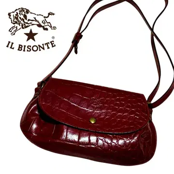 IL BISONTE 와인 레드 악어 엠보싱 숄더백