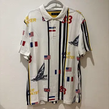 NAUTICA 노티카 올 패턴 피케 셔츠 L 사이즈 요트 국기 디자인