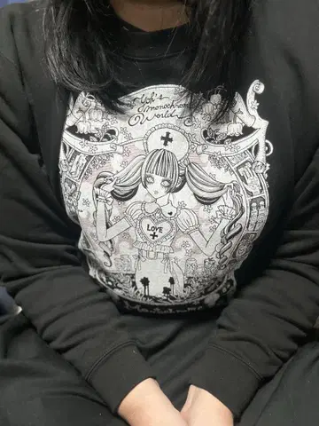 Rouge Ligne 아트 그래픽 프린트 블랙 후드티 XL