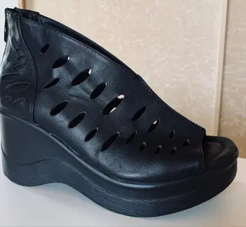 블랙 오픈토 웨지 힐 신발 23.5cm
