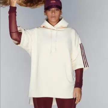 아디다스 Ivy Park 후드 부착 반팔 후드티 크림 비욘세 OT